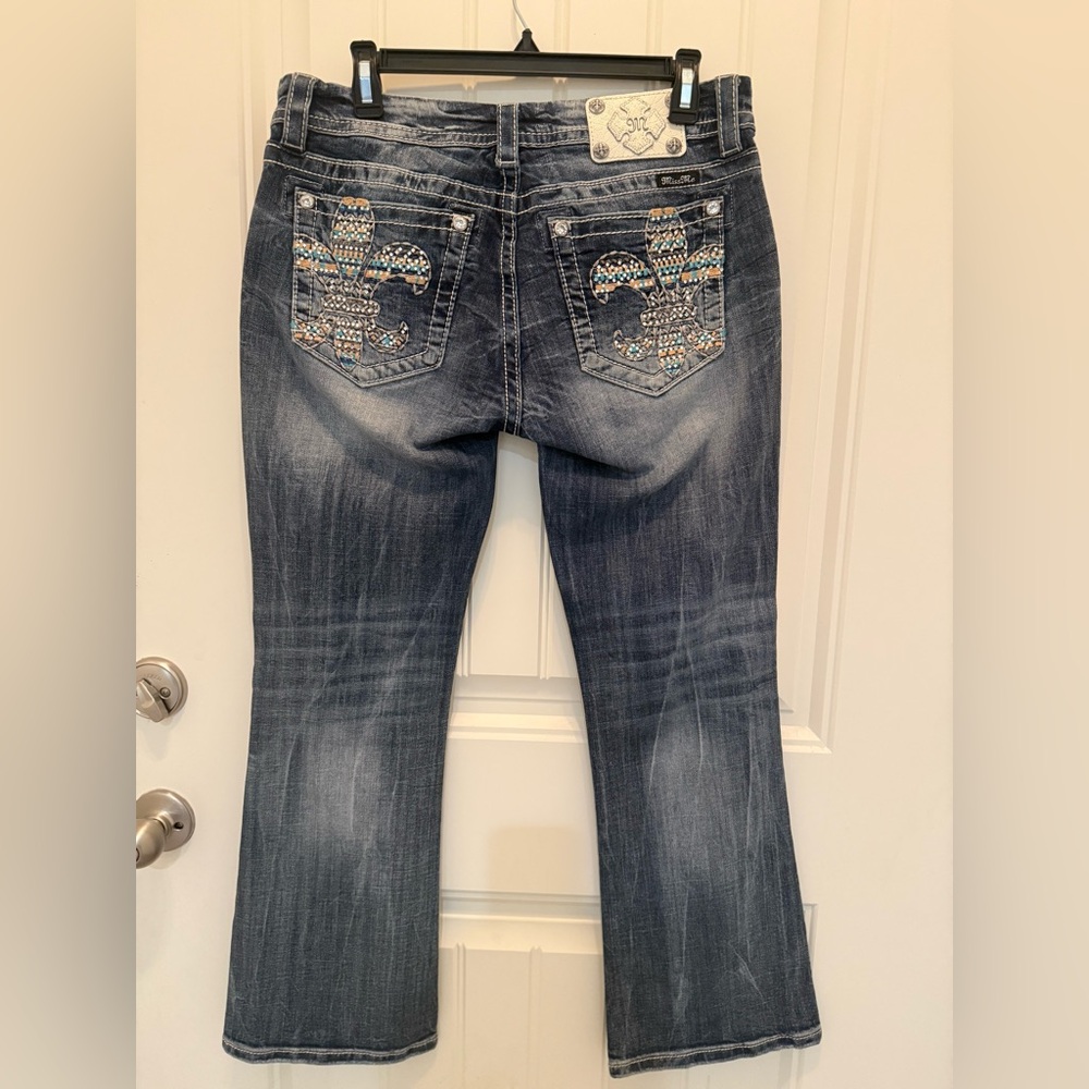 Miss Me Dark Blue Flare Jeans with Embellished Pockets